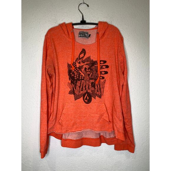 Volcom Sweatshirt Long Sleeve Lightweight Hoodie Neon Orange Heather Sz Lg Boho - Picture 1 of 12